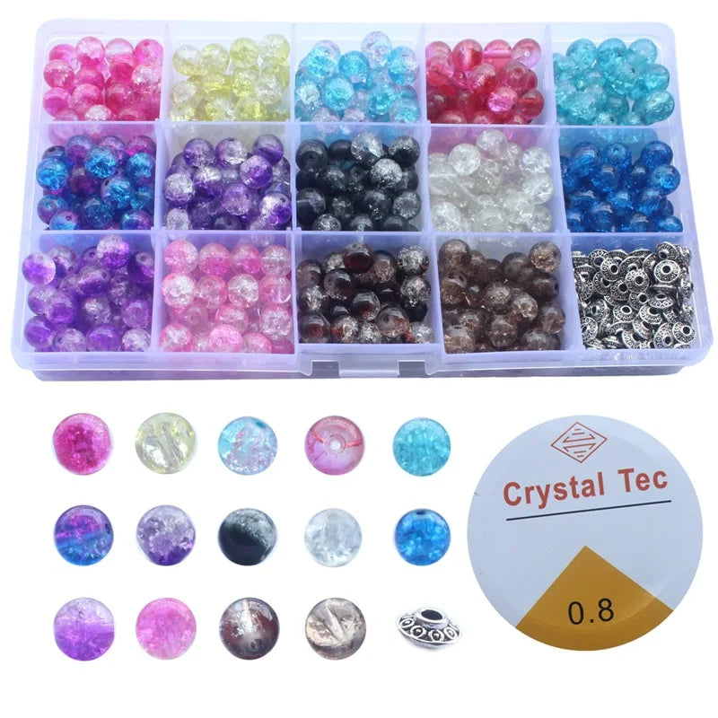 400PCS Acrylic Crackle Beads 8mm Handcrafted Crackle Lampwork Round Beads for Jewelry Making 14 Colors