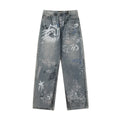 Fashion Streetstyle Painting Straight Baggy Wide Leg Quality Wash Designer Jeans