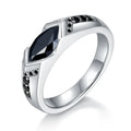 Factory Price Black Marquise Cut 5x10mm Ring Rhodium Plating Men Rings 925 Sterling Silver Vvs Moissanite Rings