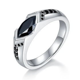 Factory Price Black Marquise Cut 5x10mm Ring Rhodium Plating Men Rings 925 Sterling Silver Vvs Moissanite Rings