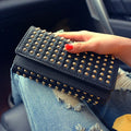 2025 New Ladies PU Leather Credit Card Case Multipurpose Clutch Tri-Fold Rivet Women Long Wallet with Polyester Lining