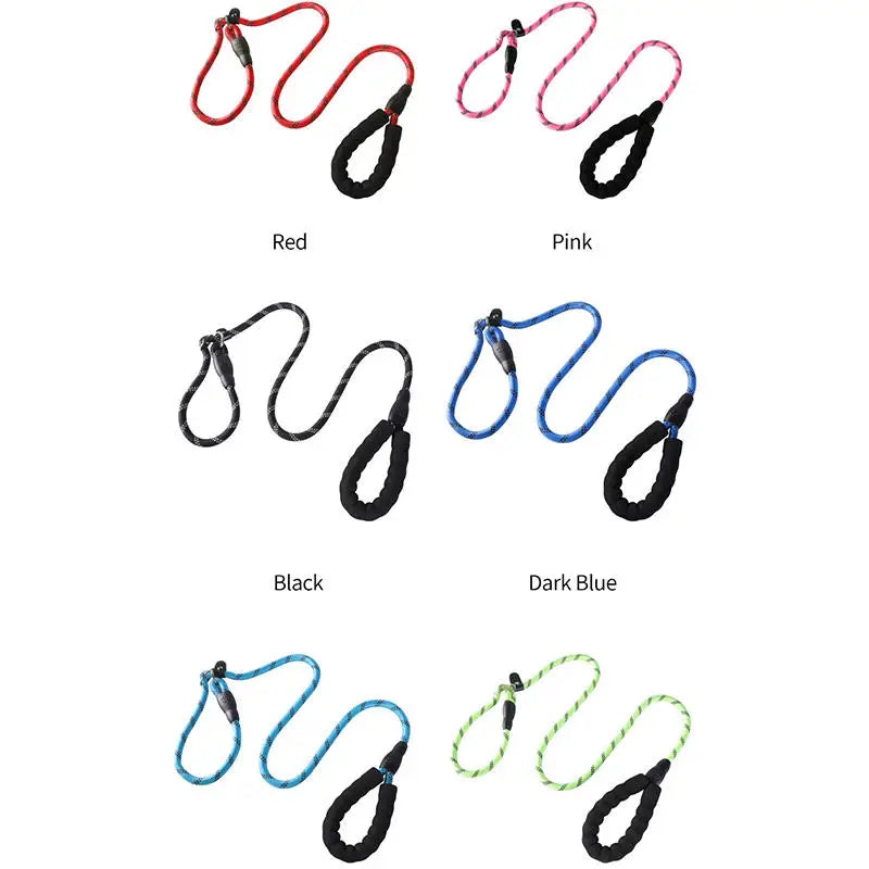Reflective Nylon Slip Lead Dog Leash Self-Tightening Training Leash for Small Dogs Black Red Control Loop for Walking