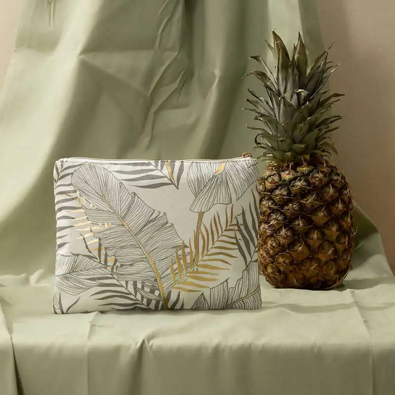Rivta New Material Natural Pineapple Fiber Cloth Eco Friendly Water Print Flower Zipper Cosmetic Makeup Pouch Bag