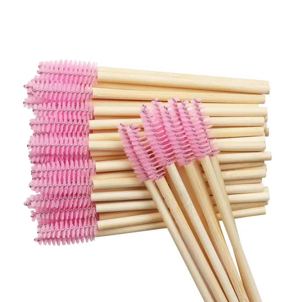 In Stock Nylon Eyelash Brush for Eyelash Extension Cosmetic Tool Eyelash Brush Bamboo Handle Disposable Mascara Brush Wands
