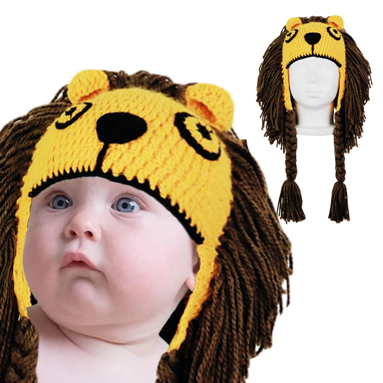Wholesale Kids Crochet lion Headdress Girls Boys Winter Designer Hat lion Beanie Caps Knit lion Hat Funny Knit Hat