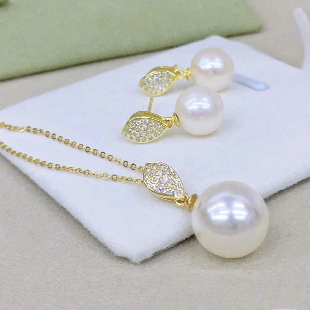JW053 8-11mm  DIY Natural Real Freshwater Pearl Set Charm  Accessories 925 Sterling Silver  Gold Plated Jewelry Set for Women