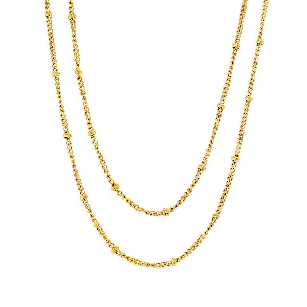 Fenny 18K PVD Plated Fashion Dainty Double Layered Bead Necklace Sweater Chain Stainless Steel Jewelry Wholesale