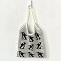 2023 New Design Crochet Mesh Beach Tote Bags Cute Penguin Cartoon Polyester Knitted Portable for Female
