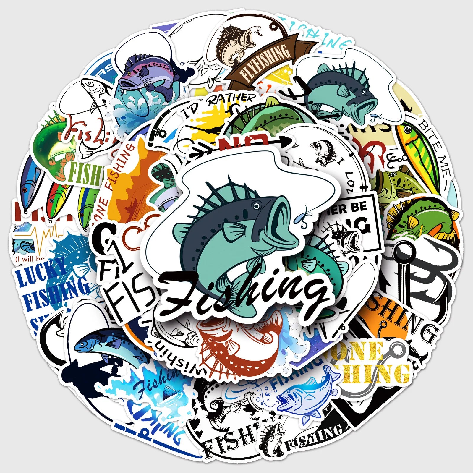 50pcs Going Fish Waterproof PVC Graffiti Decorative Sticker Packs for Cup Bottle Notebook Luggage Laptop Skateboard