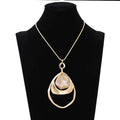 Layered Brushed Gold Plate Metal Geometry Pendant Long Chain Resin Sweater Water Drop Necklaces for Women