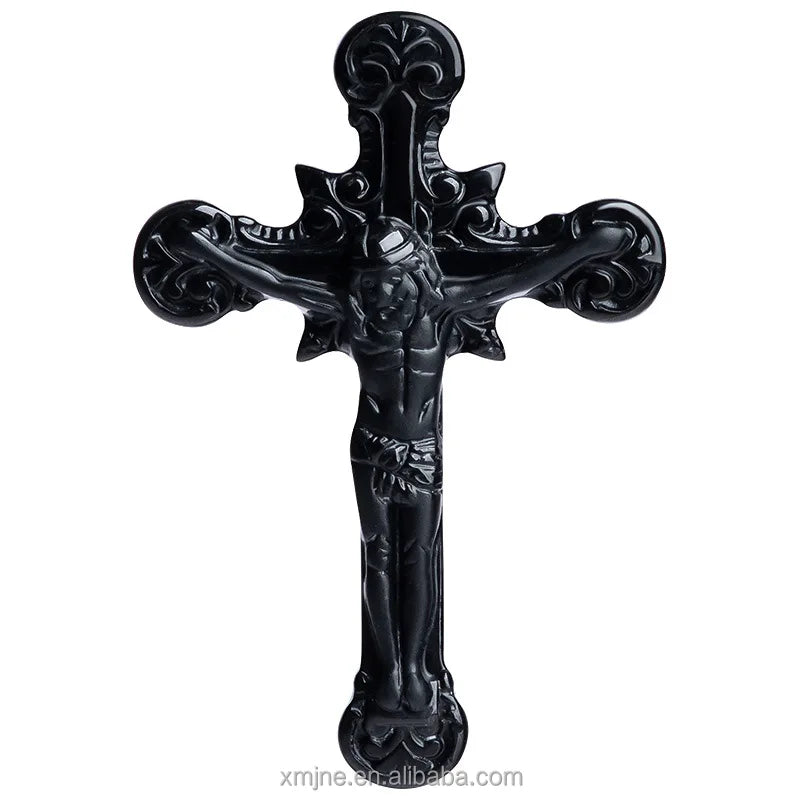 Certified Grade a Natural Green  Jadeite BLACK Jade Cross Pendant Jade Pendant Jesus Christ Token Necklace for Men and Women