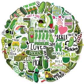 Cute Aesthetic Cartoon Green Pickle Stickers-50pcs UV Printed Waterproof Vinyl for Kids Journal Cool Trendy Pickle Cucumber