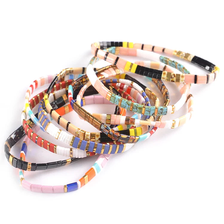 2021 New Handmade Jewelry Wholesale Boho Bracelet for Women Glass Tila Beads Bracelets Pulseras