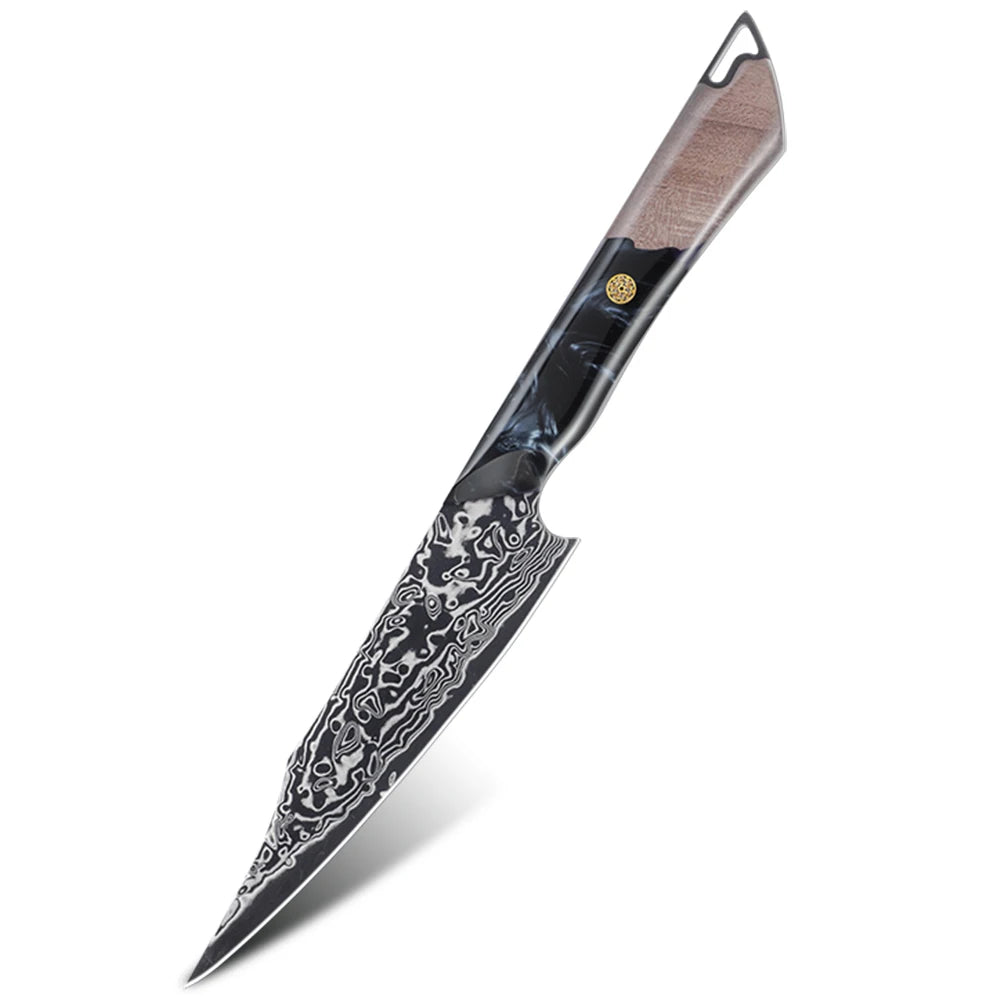 Anti-Stick DLC Like Best Knife Blades Black VG10 Damascus Boning Fish Fillet Utility Fruit Paring Knife of Resin Wood Handle