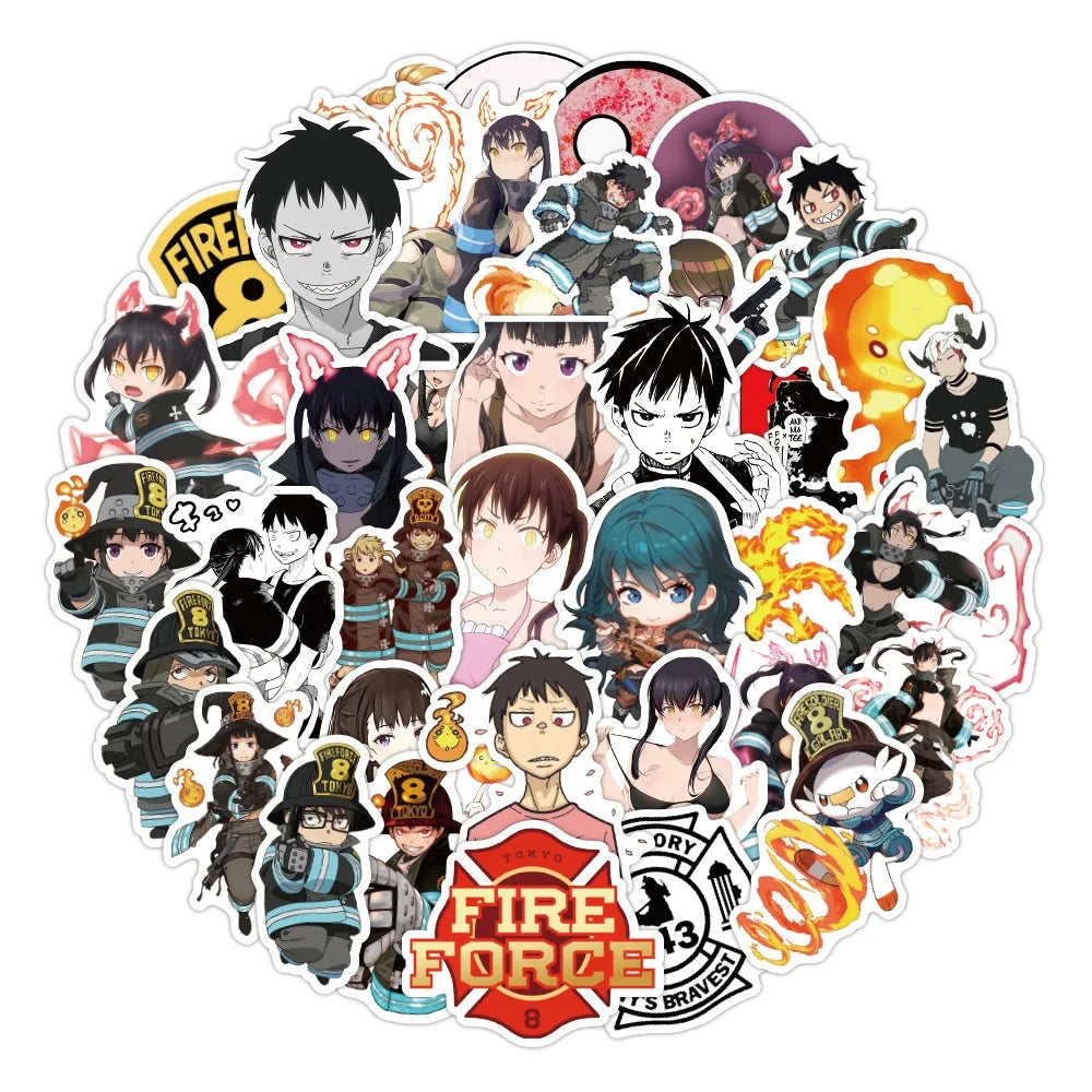 50Pcs Japan Anime Fire Force Cartoon Graffiti  Bottle Phone Fridge Laptop Luggage Stickers