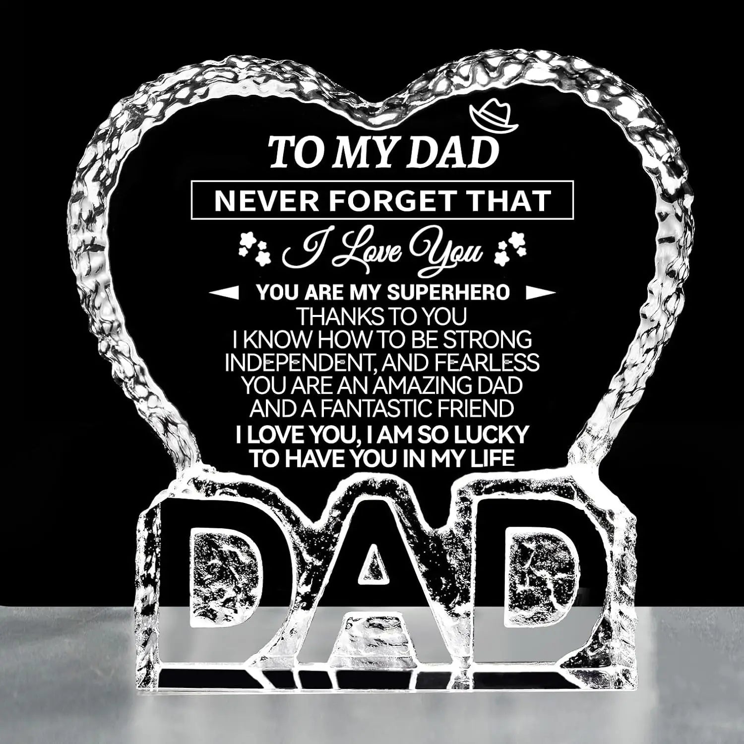 Creative Father's Day Souvenirs Gift Crystal DAD Iceberg Laser Engraved Photos Words Heart Shape Photo Frame Custom