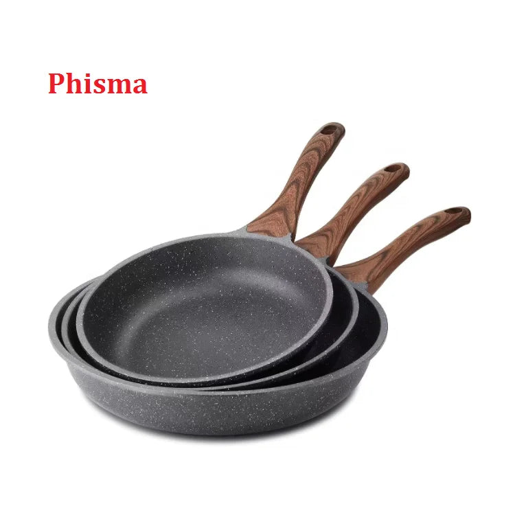 Luxury 20/22/24/26/28cm Cast Aluminum Fry Pan Wood Soft Touch Handle Ceramic Non-Stick Coating Kitchen Gas Induction Ready