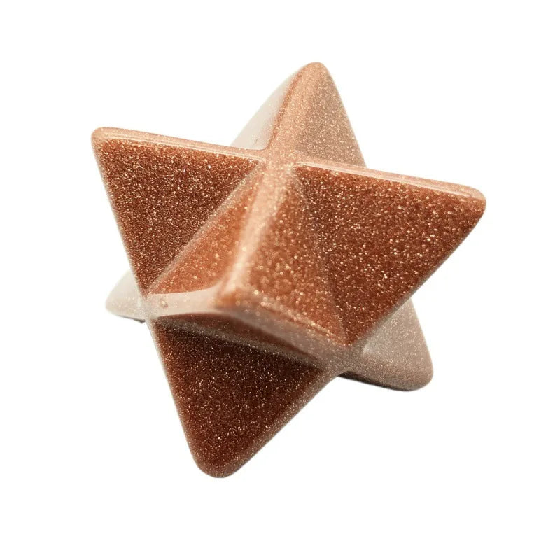 Huiying Natural Jade Stone Carved 1 inch Mini Gold Sand Stone Crystal Merkaba Ornament