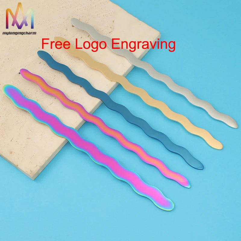 152mm Free Logo Engraving Blank Wavy Bracelet Strip Open Cuff Bangle Stainless Steel
