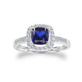 Dainty Engraving Cushion Cut Blue Sapphire Jewelry Ring 925 Sterling Silver Wedding Rings Jewelry