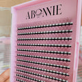 Abonnie Matte Black Long Short Stem Premade Lash Fans Promade Eyelash 0.03 Pre Made Lash Fans Pointy Base Premade Volume Fans