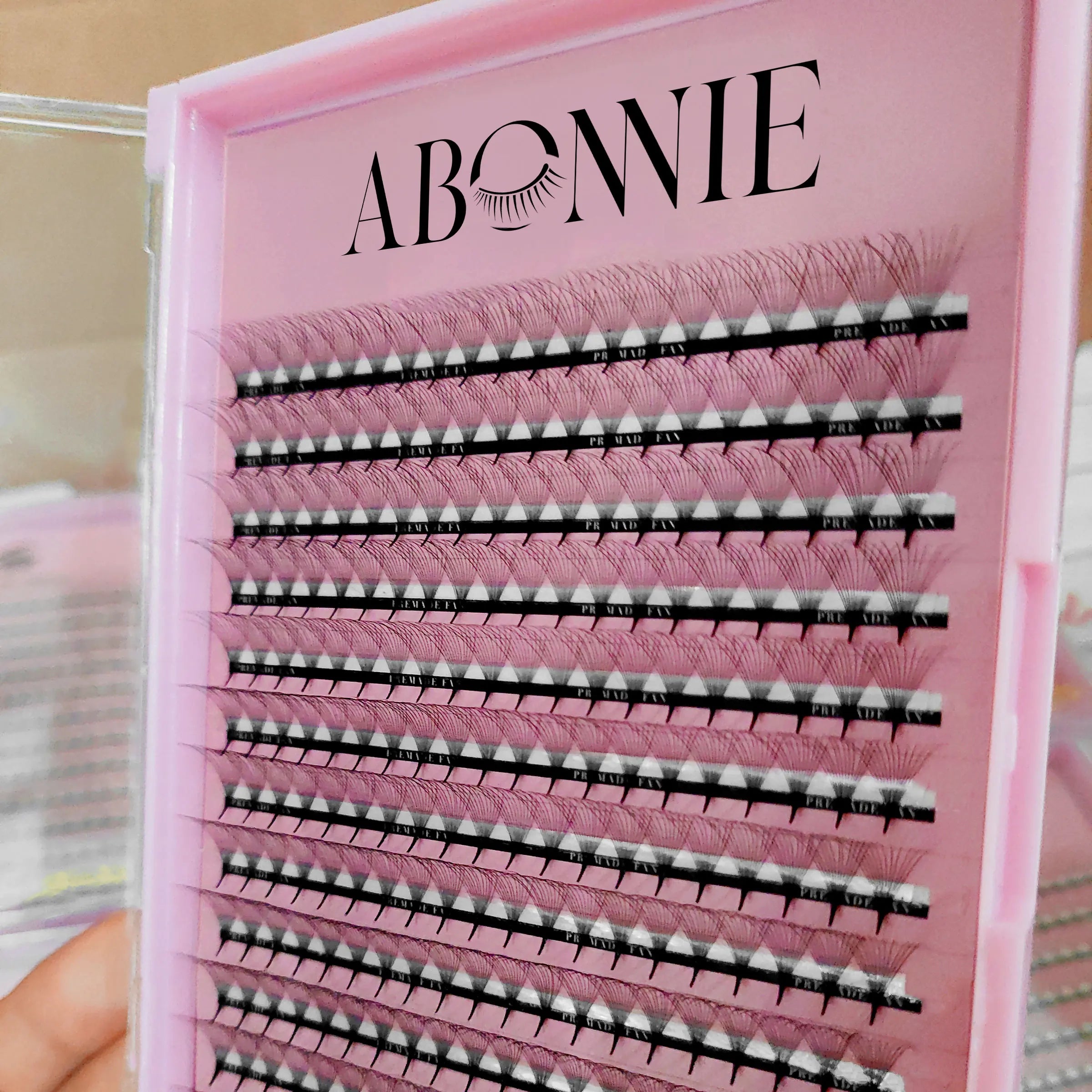 Abonnie Matte Black Long Short Stem Premade Lash Fans Promade Eyelash 0.03 Pre Made Lash Fans Pointy Base Premade Volume Fans