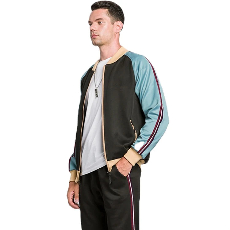 Men's Fashion Street Wear Sportswear Tracksuit Long Sleeved Cardigan Two Piece Set Contrast Stand Collar Casual Sports Suit