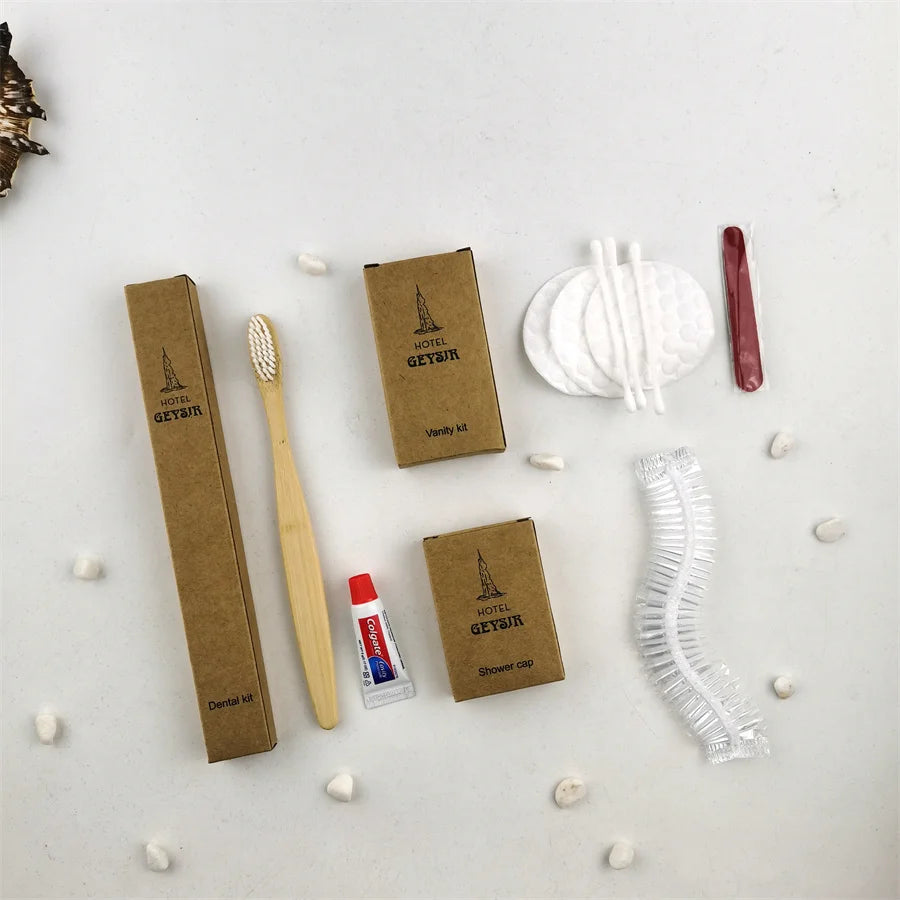Personalized Custom Logo Cheap Hotel Disposable Amenities Set 5 Star Hotel Travel Size Shampoo Soap Toiletries Set