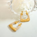 24mm*25mm Stainless Steel Carved Lines Square Chunky Hoop Earrings Simulated Pearl Earrings Women Vintage Romantic Jewelry 2023