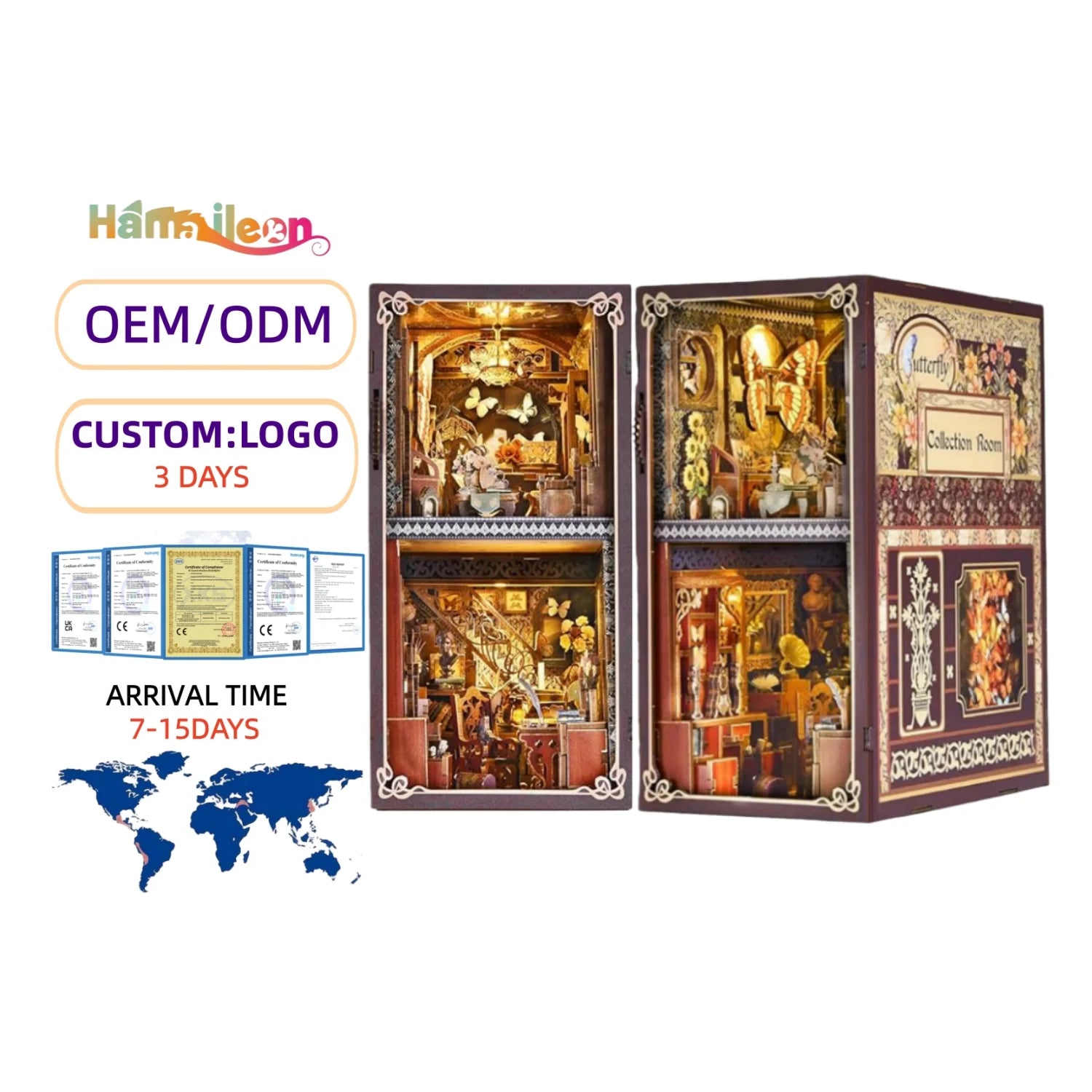 Hamaileon High Quality DIY Book Nook Kit 3D Wooden Puzzle for Dollhouse Bookshelf Butterfly Production Model for Adults/Teens