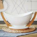 Nordic Creative Ceramic Fruit Basket Home Snack Storage Basket Hotel Salad Fruit Plate with Bamboo Stand Fruit Bowl