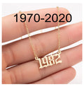 1980 to 2022 Stainless Steel 18K Gold Birth Year Necklace Personalized Old English Arabic Year Number Pendant Necklace