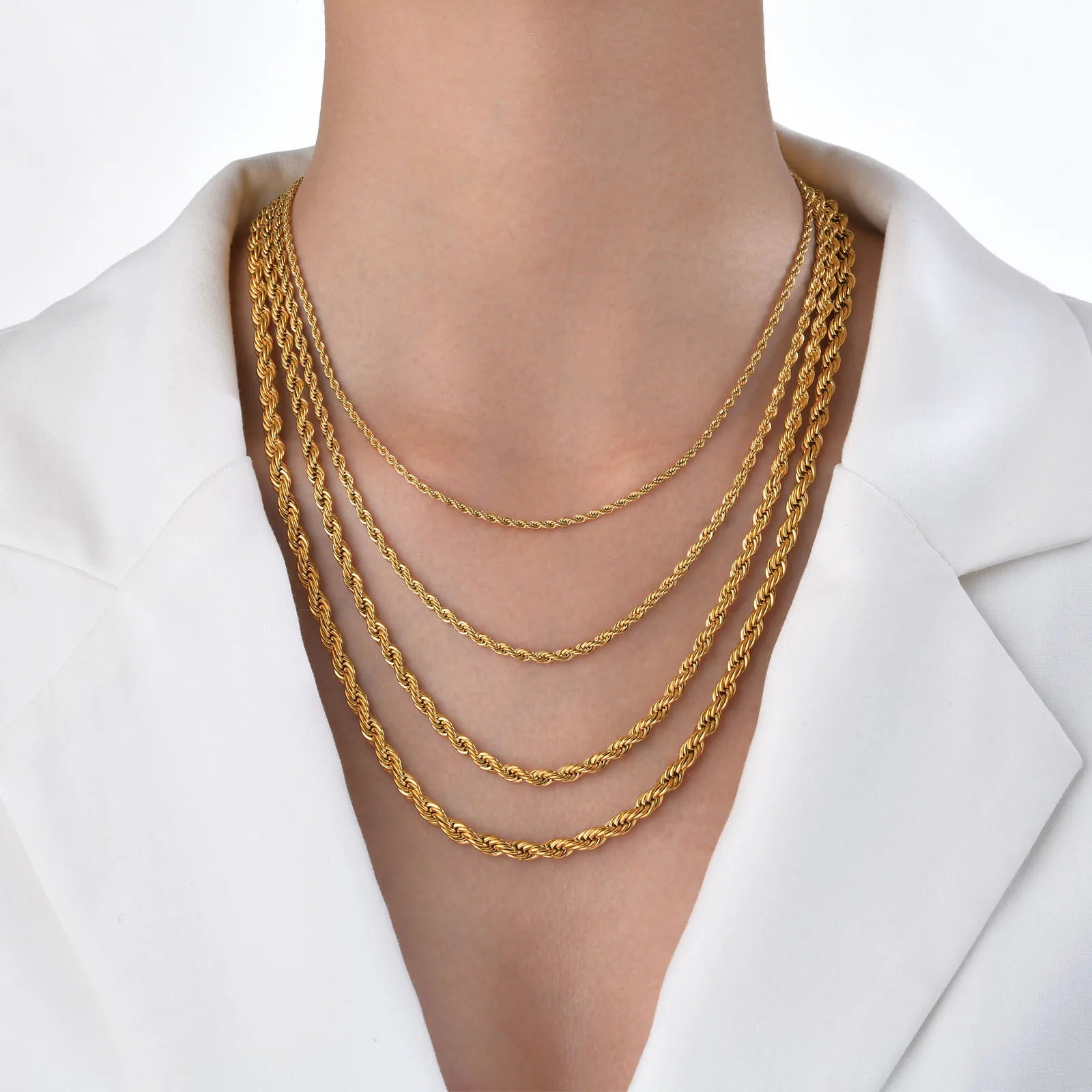 2mm 3mm 4mm 5mm Non Tarnish 18k Gold Plated Twisted Chain Necklace 316L Stainless Steel Gold Rope Chain Necklace Women