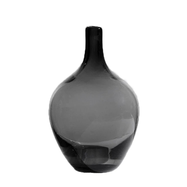 Mouth Blown Narrow Opening Single Flower Leave Custom Vintage Glass Vases Modern Unique Black Glass Vase Bottle