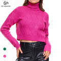 Customizable Winter Ladies Casual Sweater Top Soft Thick Winter Jumpers Rhombus Design Customized Short Wool Turtleneck Sweater