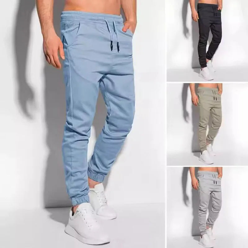 RNSHANGER New Leg-binding Design Pants Men's Ankle-banded Sport Pants with Pockets for Daily Wear Outdoor Solid Color Jogging