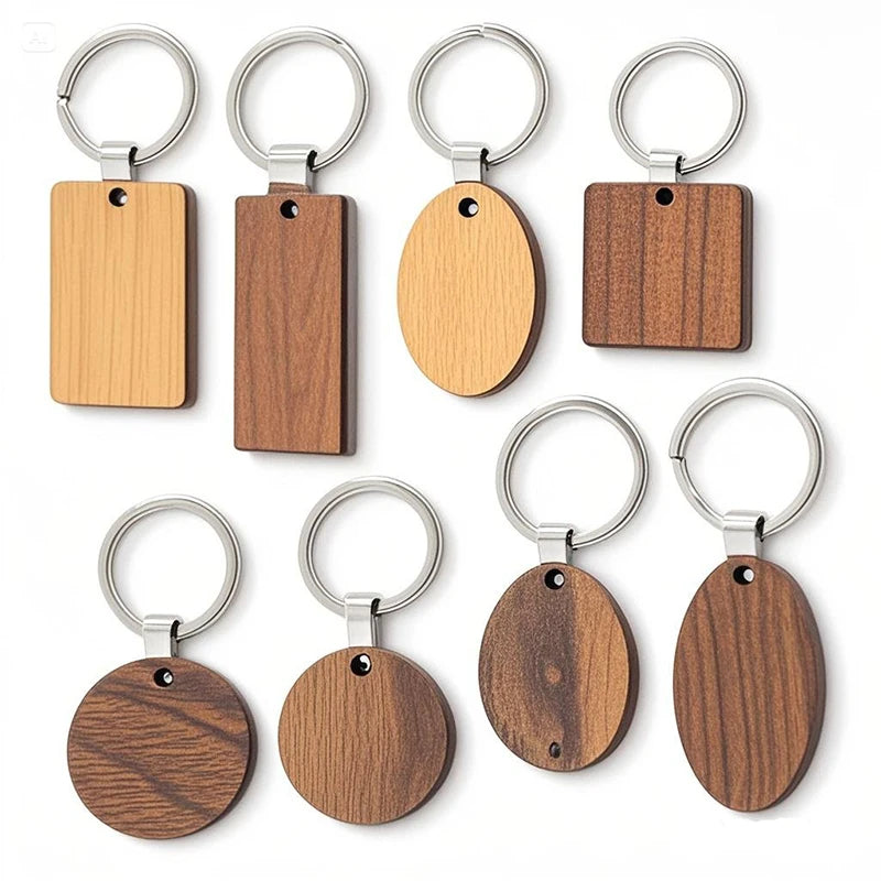 Factory Wholesale Wood Laser Blanks Custom Key Ring Key Chains DIY Wooden Keychains Durable Eco-Friendly Waterproof for Business