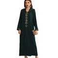 Plain Green Color Crystal Rhinestone Decoration Front Slit Button Closure Islamic Office Outing Muslim Hoodies Woman Abaya