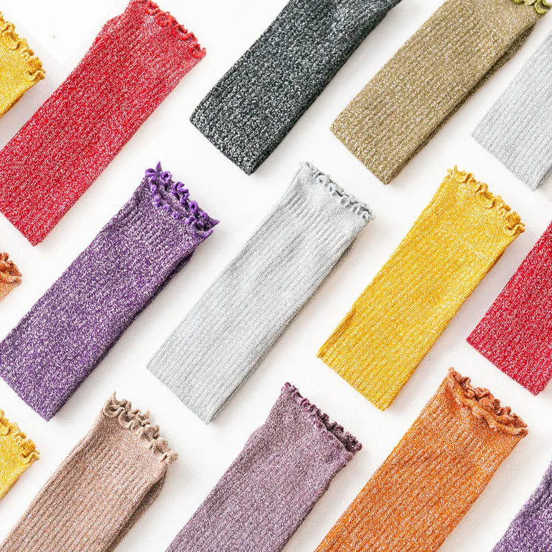 Wholesale Glitter Socks New Korean Elegant Graceful Lady Socks Fashion Solid Shining Glitter Socks for Women