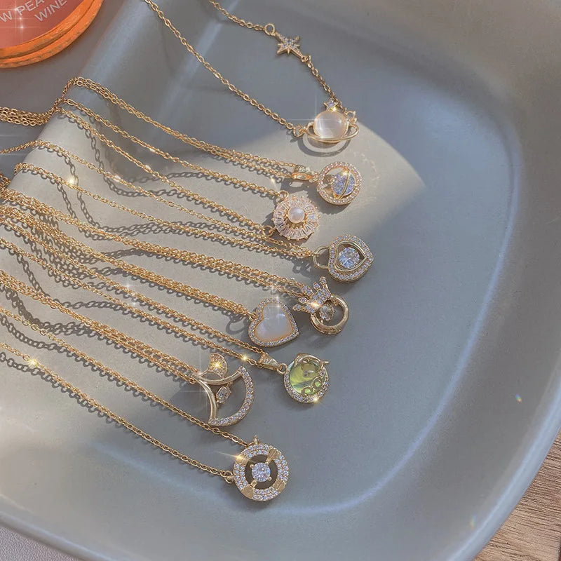 Minimalist Emerald Zircon Necklace 18K Gold Plated Necklace Stainless Steel Zircon Pendant Necklace