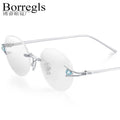 Borregls Sterling Silver S925 Glasses Frame Women Luxury Brand Design Diamond High-Quality Rimless Eyeglasses Optical Eyewear