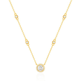 Fashion Necklace Jewelry 925 Sterling Silver 18K Gold Plated Round Gemstone Zircon Pendant 925 Silver Chain Necklace for Women