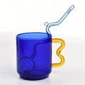 Creative Colorful Glass Water Glass Cup with Handle and Spoon Office Juice Coffee Mug Breakfast Milk Cup