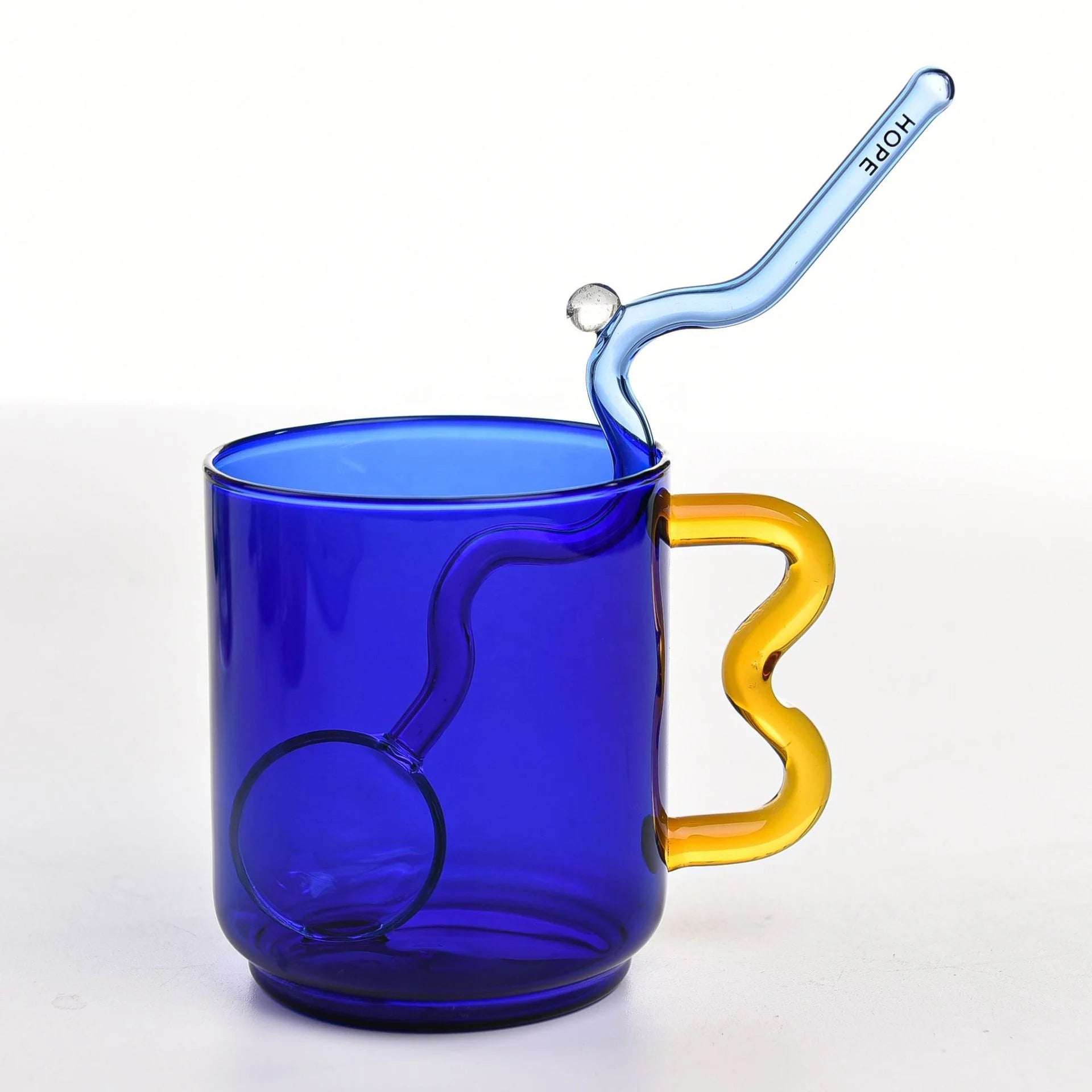 Creative Colorful Glass Water Glass Cup with Handle and Spoon Office Juice Coffee Mug Breakfast Milk Cup