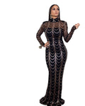 Senior Dress Long Sleeve Rhinestones Party Women Sexy Nightclub Mesh Dress Night Casual Tight Dress