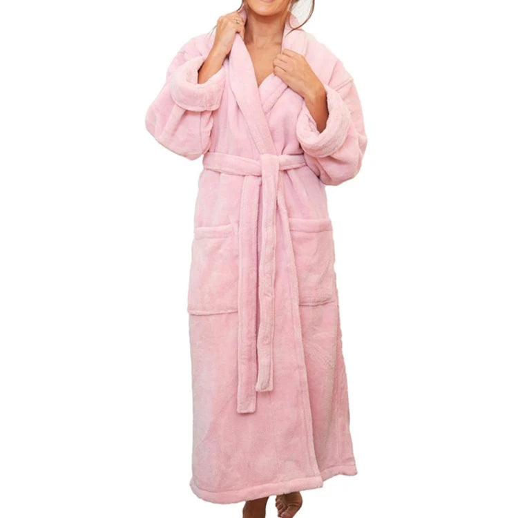 Plush Microfiber Fleece Bathrobe Custom Coral Fleece100% Polyester Bathrobe Spa Robe pink Bath Robe Custom Winter Bathrobe