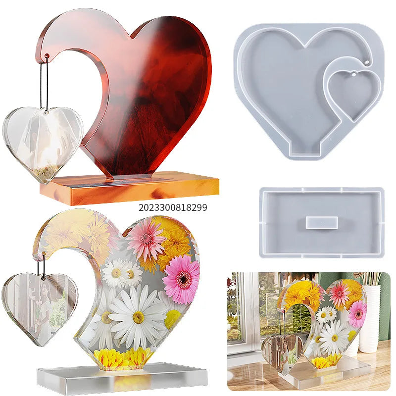 DIY Personalized Heart Rectangle Resin Picture Frame Mold Silicone Epoxy Photo Frame Casting Molds Cake Tools
