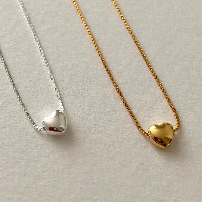 Ins Style 18K Gold Heart Box Chain Necklace 925 Sterling Silver Heart Pendant Necklaces for Women