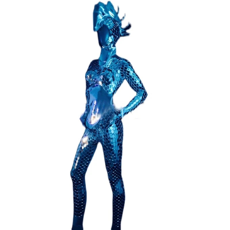 Mirrors Stage Jumpsuit Headwear Dance Costumes Female DJ Nightclub Singer Club Bar Party Performance Costumes