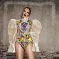 Rhinestone Leotards Pearls Dance Leotard Ladies Rhinestone Bodysuit Women Club Party Stage Performance Jumpsuit